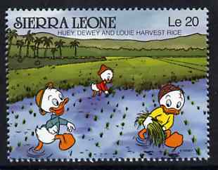 Sierra Leone 1980 Huet, Dewey & Louie Harvesting Rice 20L from Walt Disney 'Scenes' set, SG 1433 unmounted mint