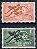 Spanish Sahara 1954 Hurdlers set of 2 values from Child Welfare Fund set, SG 109 & 111 unmounted mint