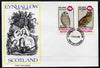 Eynhallow 1982 Owls (Barred Owl & Long-Eared Owl) perf set of 2 values (40p & 60p) on cover with first day cancel