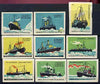 Match Box Labels - complete set of 9 Ships superb unused condition (Russian 1959 series)