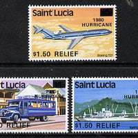 St Lucia 1980 Hurricane Relief surcharged set of 3 (SG 564-66) unmounted mint*