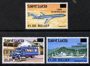 St Lucia 1980 Hurricane Relief surcharged set of 3 (SG 564-66) unmounted mint*