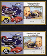 St Vincent 1987 Centenary of Motoring the unissued $8 m/sheet showing Henry Ford facing right (plus normal) Note this design was intended for issue until it was noticed that the face value was masked by the background, the portrai……Details Below
