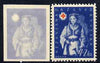Croatia 1942 Red Cross Fund imperf proof of 4k + 2k in pale blue only (on ungummed paper) plus perforated issued stamp