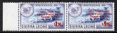 Sierra Leone 1963 Postal Commemoration 1s on 1s3d (Lumley Beach) marginal pair, one stamp with 'asterisks' error, unmounted mint, SG 276a