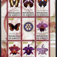 Djibouti 2010 Butterflies & Orchids #1 perf sheetlet containing 8 values plus label with Rotary logo unmounted mint