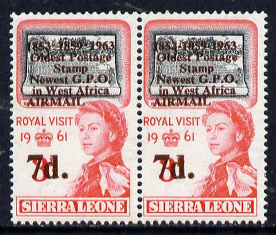 Sierra Leone 1963 Postal Commemoration 7d on 3d pair, one stamp with 'dots between dates' error, unmounted mint,SG 279b