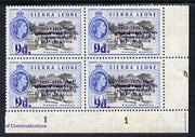Sierra Leone 1963 Postal Commemoration 9d on 1.5d (Piassava Workers) plate block of 4, one stamp with 'asterisks' variety, unmounted mint, SG 275a