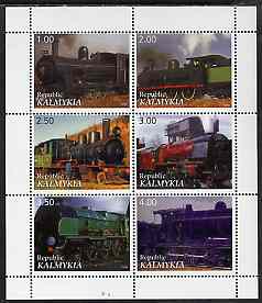 Kalmikia Republic 1998 Steam Locos #2 perf sheetlet containing complete set of 6 unmounted mint