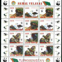 Turkmenistan (Akhal Velayat) 1998 WWF - Wild Animals & Birds perf sheetlet containing complete set of 12 (3 sets of 4) unmounted mint
