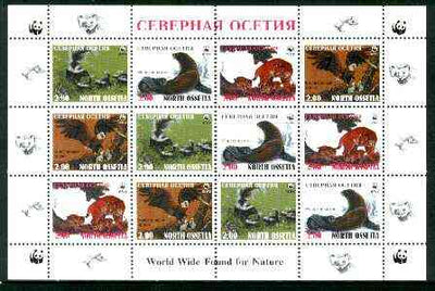 North Ossetia Republic 1998 WWF - Wild Animals & Birds perf sheetlet containing complete set of 12 (3 sets of 4) unmounted mint