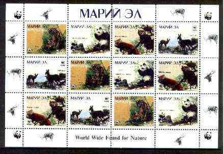 Marij El Republic 1998 WWF - Wild Animals perf sheetlet containing complete set of 12 (3 sets of 4) unmounted mint