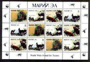 Marij El Republic 1998 WWF - Wild Animals perf sheetlet containing complete set of 12 (3 sets of 4) unmounted mint