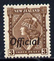 New Zealand 1936-61 Maori Girl 3d def Opt'd Official unmounted mint, SG O125