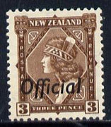 New Zealand 1936-61 Maori Girl 3d def Opt'd Official unmounted mint, SG O125