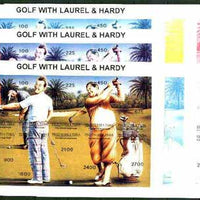 Touva 1995 Golf with Laurel & Hardy composite sheet containing 10 values, the set of 7 imperf progressive proofs comprising the 4 basic colours plus 2, 3 and all 4-colour composites unmounted mint