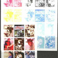 Abkhazia 1999 Elvis Presley sheetlet containing 9 values, the set of 5 imperf progressive proofs comprising the 4 basic colours plus all 4-colour composites unmounted mint