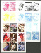 Abkhazia 1999 Elvis Presley sheetlet containing 9 values, the set of 5 imperf progressive proofs comprising the 4 basic colours plus all 4-colour composites unmounted mint