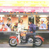 Turkmenistan 1999 Bikers Diner (M Monroe, James Dean, Boggart, J Lennon, etc) sheetlet containing 9 values, the set of 5 imperf progressive proofs comprising the 4 basic colours plus all 4-colour composites unmounted mint