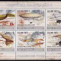 Mozambique 2009 History of Transport - Aviation #01 perf sheetlet containing 6 values unmounted mint