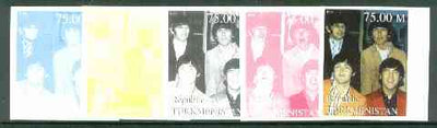 Turkmenistan 1999 The Beatles from Events & People of the 20th Century, the set of 5 imperf progressive proofs comprising the 4 basic colours plus all 4-colour composites