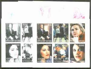 Abkhazia 1999 The Clinton Affair sheetlet containing 6 values, the set of 5 imperf progressive proofs comprising the 4 basic colours plus all 4-colour composites unmounted mint
