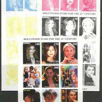 Abkhazia 1999 Hollywood Stars for the 21st Century sheetlet containing 9 values, the set of 5 imperf progressive proofs comprising the 4 basic colours plus all 4-colour composites unmounted mint