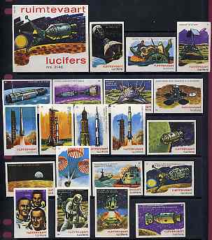 Match Box Labels - Conquering Space (Nos 21-40 plus dozen outer size label) mainly fine unused condition (Dutch)