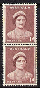 Australia 1937-49 KG6 Queen Elizabeth 1d maroon coil pair unmounted mint, SG181a