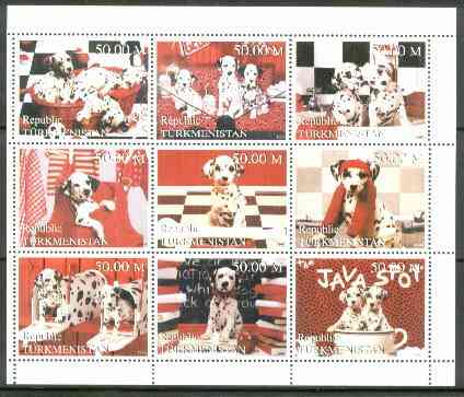 Turkmenistan 1999 Dogs sheetlet containing complete set of 9 values