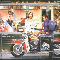 Turkmenistan 1999 Bikers Diner (Marilyn, James Dean, Bogart, G Marx & Motorbike) composite sheet containing 9 values unmounted mint