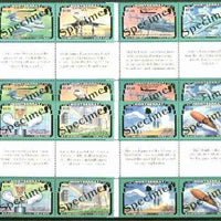 Montserrat 1995 50th Anniversary of end of World War II, two sets of 8 (4 se-tenant gutter blocks of 4) each overprinted SPECIMEN, extremely scarce thus as SG 967-74s unmounted mint