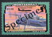 Montserrat 1995 Radar-Equipped JU88G $1.50 (from 50th Anniversary of end of World War II set) overprinted SPECIMEN unmounted mint, as SG 971s
