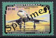 Montserrat 1995 Concorde $1.50 (from 50th Anniversary of end of World War II set) overprinted SPECIMEN, as SG 974s unmounted mint