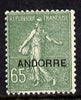 Andorra - French 1931 overprint on French Sower 65c unmounted mint SG F 14