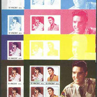 St Vincent 1985 Elvis Presley (Leaders of the World) m/sheet containing 4 x 50c values, the set of 8 imperf progressive proofs comprising 4 individual colours, plus 2, 3, 4 and all 5-colour composites unmounted mint