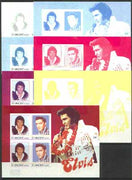 St Vincent 1985 Elvis Presley (Leaders of the World) m/sheet containing 4 x $4.50 values, the set of 7 imperf progressive proofs comprising 4 individual colours, plus 2, 3 and 4-colour composites unmounted mint