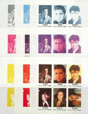 Batum 1996 Elvis Presley sheetlet containing set of 6 values, the set of 9 imperf progressive proofs comprising the 4 individual colours, plus various 2, 3 and all 4-colour composites unmounted mint