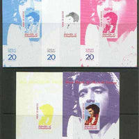 Somaliland 1999 Great People of the 20th Century - Elvis Presley souvenir sheet containing 10,000 sl value,,the set of 5 imperf progressive proofs comprising the 4 individual colours, plus all 4-colour composite unmounted mint