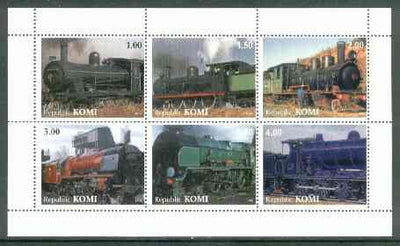 Komi Republic 1999 Steam Locos #1 perf sheetlet containing complete set of 6 values unmounted mint