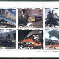 Karakalpakia Republic 1999 Steam Locos perf sheetlet containing complete set of 6 values unmounted mint
