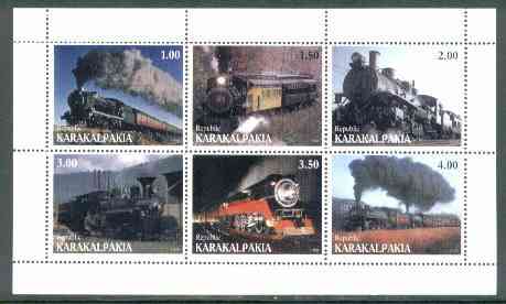 Karakalpakia Republic 1999 Steam Locos perf sheetlet containing complete set of 6 values unmounted mint