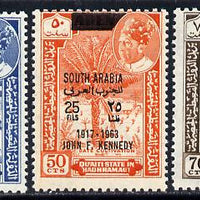 Aden - Qu'aiti 1966 Kennedy set of 3 with black opts unmounted mint (Mi 68-70sA)*