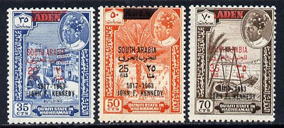 Aden - Qu'aiti 1966 Kennedy set of 3 with black opts unmounted mint (Mi 68-70sA)*