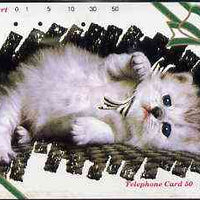 Telephone Card - Japan 50 units phone card showing Kitten with black & white bow titled 'Kitty 2' (card dated 15.4.1992)