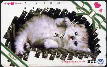 Telephone Card - Japan 50 units phone card showing Kitten with black & white bow titled 'Kitty 2' (card dated 15.4.1992)