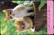 Telephone Card - Japan 50 units phone card showing two Kittens sitting on Tree Trunk (card dated 1.6.1990)