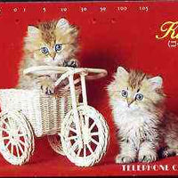 Telephone Card - Japan 105 units phone card showing two Kittens with cane Tricycle (card dated 20.9.1991)