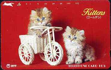 Telephone Card - Japan 105 units phone card showing two Kittens with cane Tricycle (card dated 20.9.1991)