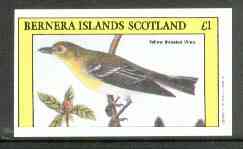 Bernera 1982 Yellow Throated Vireo imperf souvenir sheet (£1 value) unmounted mint